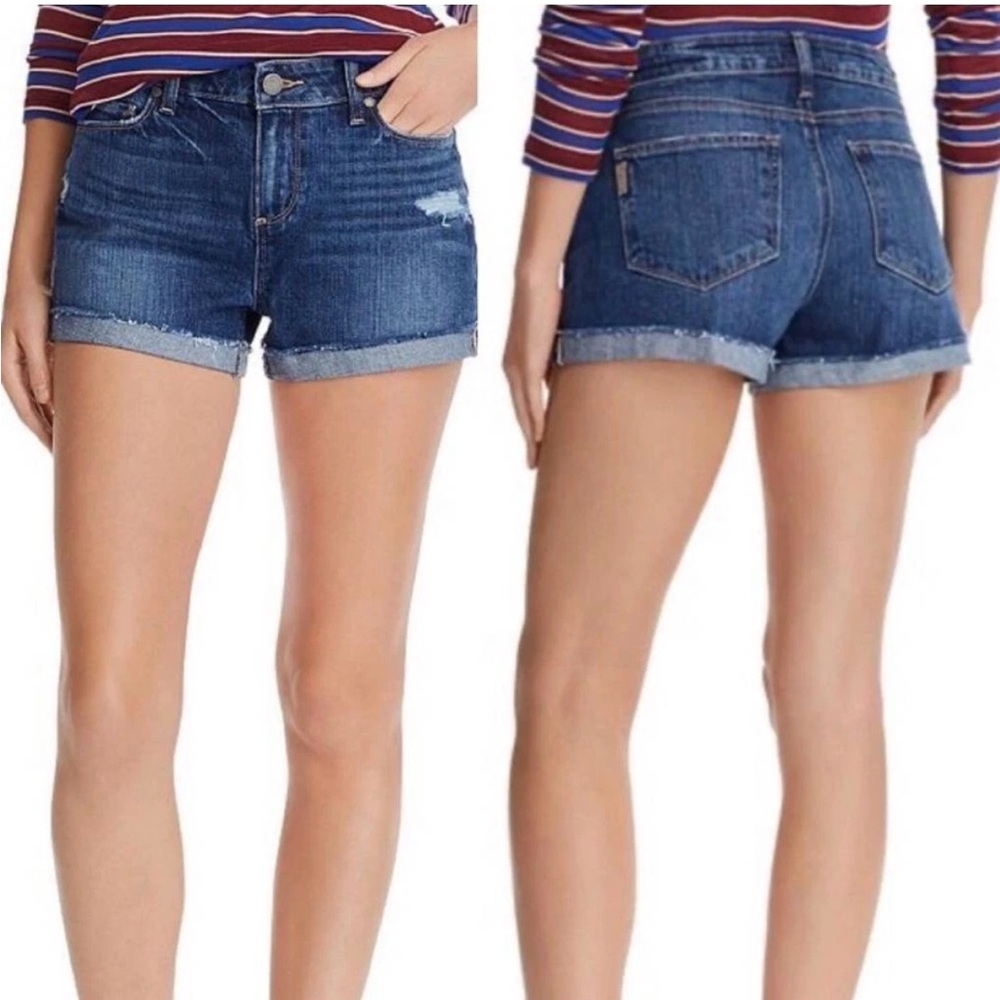 PAIGE - Lightly Distressed Cuffed Hem Denim Jean Shorts - Women’s size 25